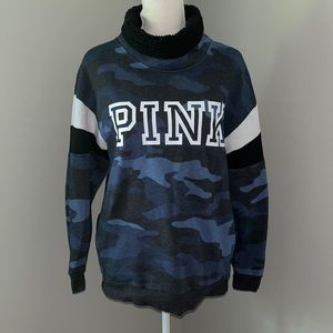 PINK Cowl neck long sleeve camouflage sweater